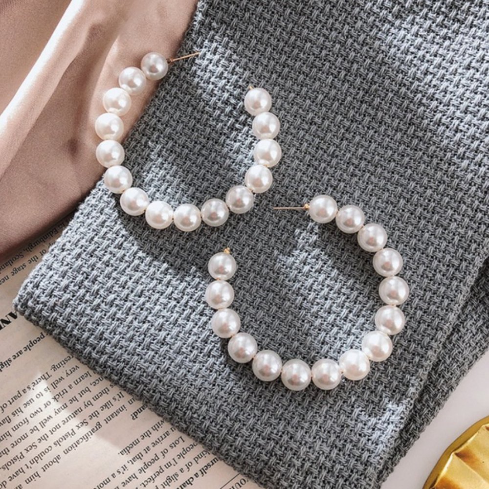 Faux Pearl Hoops